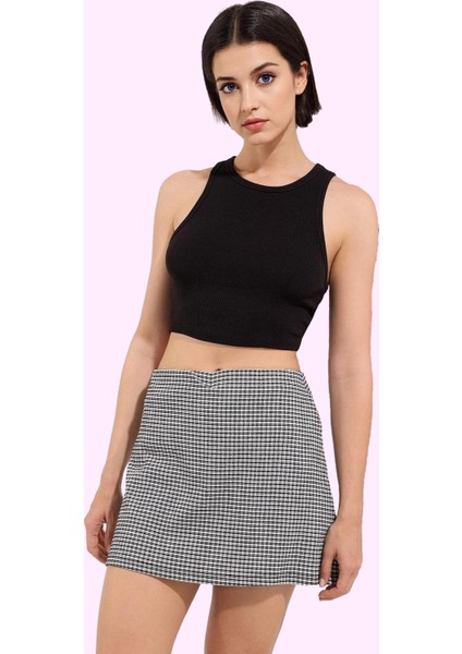Kadın Yazlık Kısa Örme Etek Ekose Desen Normal Bel Gofre Dokuma Yaz Aylarının Vazgeçilmezi modelleri