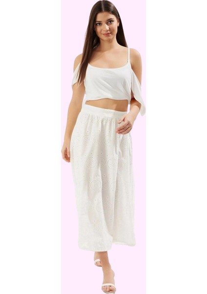 Kadın Brode Nakışlı A Line Maxi Etek Pamuk Günlük Şıklık Hafta Sonu Yaz Aylarının Vazgeçilmezi