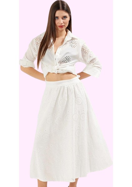 Kadın Brode Nakışlı A Line Maxi Etek Pamuk Günlük Şıklık Hafta Sonu Yaz Aylarının Vazgeçilmezi fiyatları