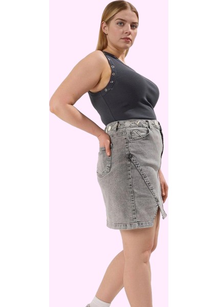 Kadın Yüksek Bel Denim Kısa Etek A Line Rigid Dokuma Yırtmaçlı Pamuk Yaz Aylarının Vazgeçilmezi fiyatları