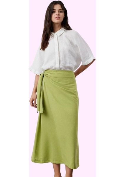 Kadın Keten Görünümlü Dokuma Maxi Etek Astarsız Casual Günlük Kullanım Yaz Aylarının Vazgeçilmezi