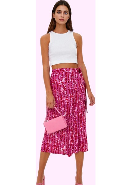 Kadın Çiçek Desenli Dokuma Midi Etek Sarong Stil Viskoz Nefes Alan Yazlık Günlük Kombinler