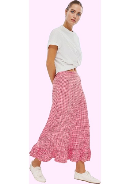 Kadın Yazlık Ekose Balık Etek Polyester Elastan Gofre Dokuma Maxi Boy Yaz Aylarının Vazgeçilmezi fiyatları