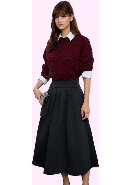 Kadın A Line Midi Etek Günlük Casual Stil Yüksek Bel Hafta Sonu Yaz Aylarının Vazgeçilmezi