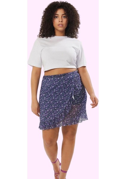 Büyük Beden Kadın Çiçekli Mini Etek Mesh Kumaş Günlük Stil Hafta Sonu Yaz Aylarının Vazgeçilmezi