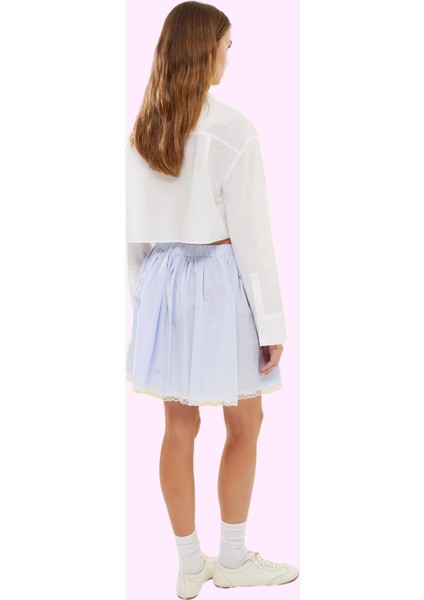 Kadın A Line Mini Terrycotton Etek Çizgili Desenli Dantel Detayı ile Yazlık Kombinler Hafta Sonu modelleri