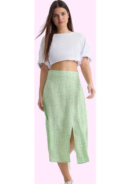 Kadın A Line Midi Etek Dokuma Kumaş Viskoz Cepsiz Çiçek Desenli Günlük Yaz Aylarının Vazgeçilmezi