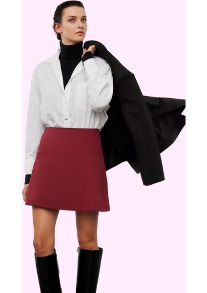 Kadın Mini Etek Yüksek Bel A Line Dokuma Gabardin Günlük Stil Hafta Sonu Dayanıklı Malzeme