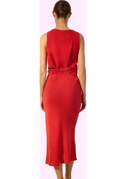 Kadın Keten Midi Etek Yüksek Bel Dokuma Kumaş Günlük Hafta Sonu Yaz Aylarının Vazgeçilmezi modelleri