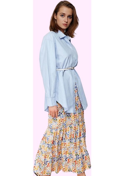 Kadın Çiçek Desenli Kemerli Maxi Etek Viskoz Dokuma Kumaş Rahat Günlük Yaz Aylarının Vazgeçilmezi fiyatları