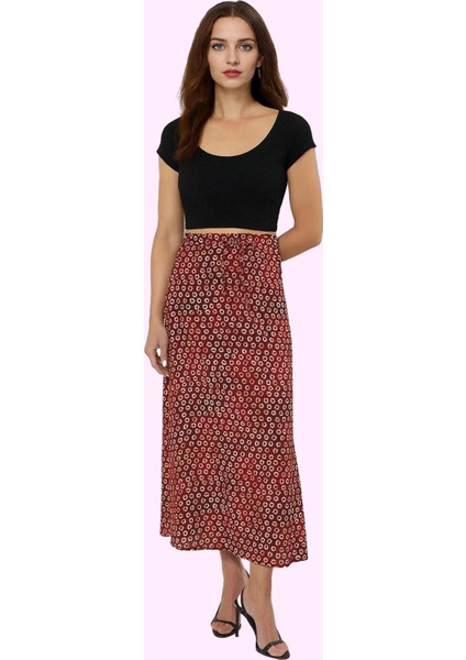 Kadın Retro Desenli Maroken Dokuma Maxi Etek Viskoz Günlük Kullanım Yaz Aylarının Vazgeçilmezi