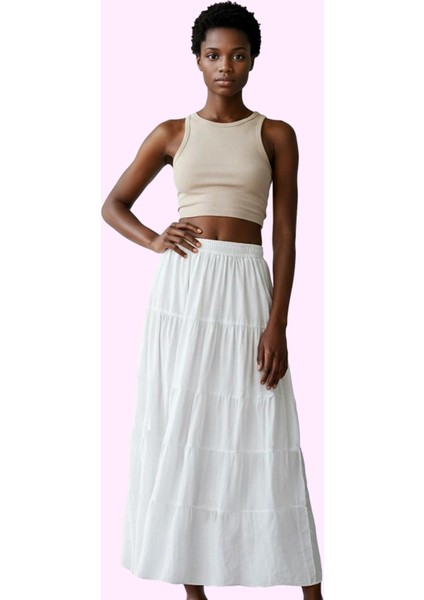 Kadın A Line Maxi Etek Dokuma Kumaştan Casual Günlük Stil Hafta Sonu Yaz Aylarının Vazgeçilmezi