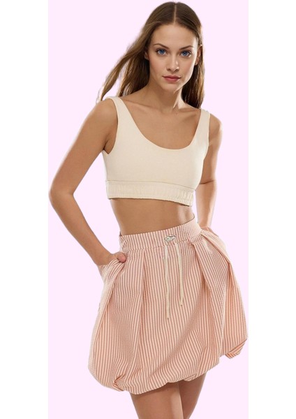 Kadın Balon Etek Kısa Boy Çizgili Desenli Gofre Kumaş Günlük Stil Yaz Aylarının Vazgeçilmezi fiyatları