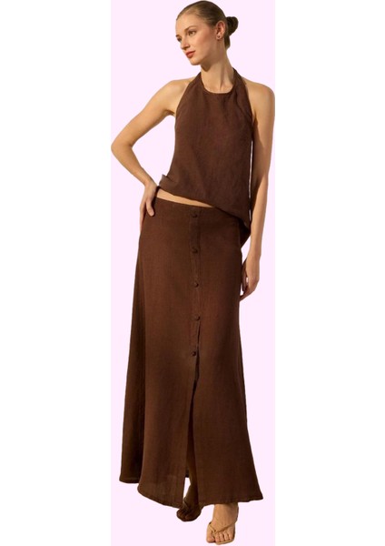 Kadın Keten Basic Siluet Maxi Etek Dokuma Kumaş Rahat Günlük Hafta Sonu Yaz Aylarının Vazgeçilmezi