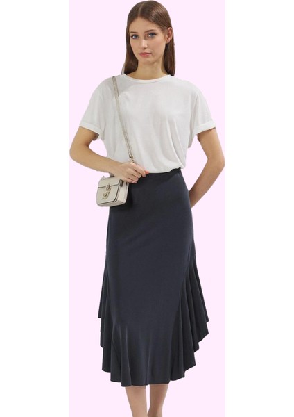 Kadın Örme Midi Etek Modal Polyester Yazlık Casual Fırfırlı Günlük Kullanım Modern Tasarım