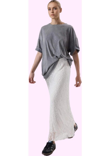 Kadın Yüksek Bel A Line Örme Midi Etek Dantel Detay Yazlık Rahat Yaz Aylarının Vazgeçilmezi fiyatları