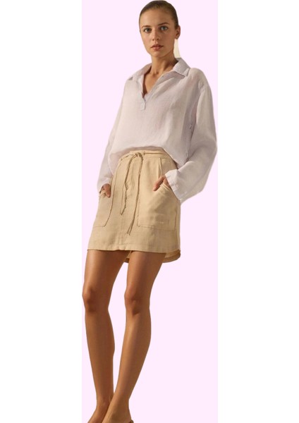 Kadın Keten Mini Etek Renk Dokuma Kumaş Cep Detaylı Yazlık Günlük Kullanım Kaliteli Malzeme fiyatları