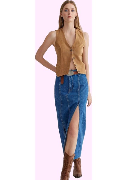 Kadın Denim Etek Midi Boy Pamuk Günlük ve Şık Kombinler Için Hafta Sonu Yaz Aylarının Vazgeçilmezi fiyatları