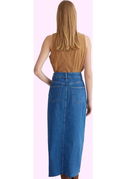 Kadın Denim Etek Midi Boy Pamuk Günlük ve Şık Kombinler Için Hafta Sonu Yaz Aylarının Vazgeçilmezi modelleri