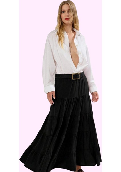 Kadın A Line Maxi Etek Dokuma Kumaştan Casual Günlük Stil Hafta Sonu Yaz Aylarının Vazgeçilmezi