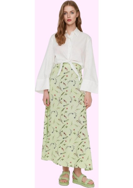 Kadın A Line Shally Dokuma Etek Puantiyeli Desen Yazlık Yüksek Bel Yaz Aylarının Vazgeçilmezi fiyatları