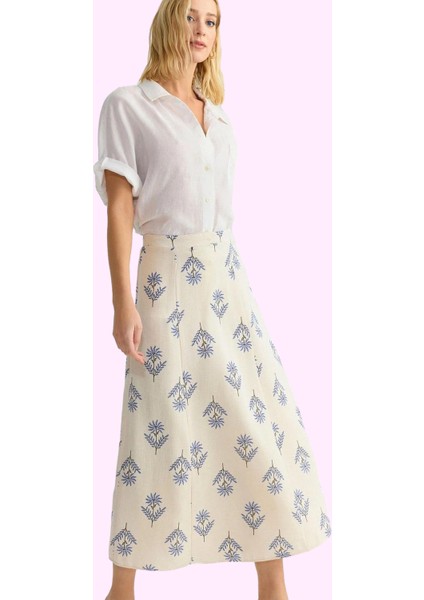 Kadın Dokuma Keten Karışımlı A Line Midi Etek Çiçek Desenli Yazlık Yaz Aylarının Vazgeçilmezi fiyatları