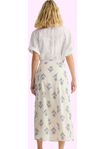 Kadın Dokuma Keten Karışımlı A Line Midi Etek Çiçek Desenli Yazlık Yaz Aylarının Vazgeçilmezi modelleri