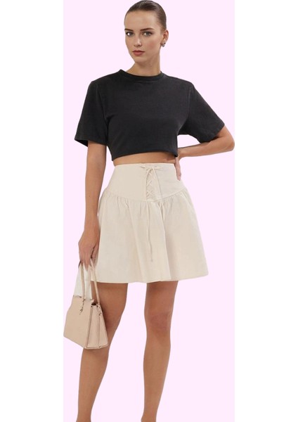Kadın Gabardin Dokuma Kloş Mini Etek Yüksek Bel Rahat Günlük Hafta Sonu Yaz Aylarının Vazgeçilmezi