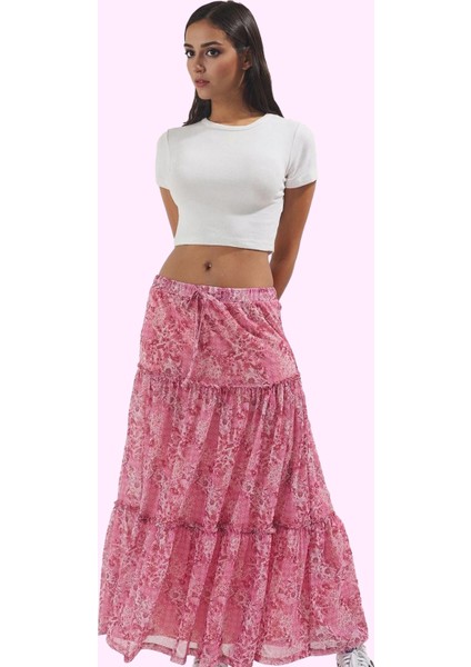 Kadın Çiçekli Tül Etek A Line Normal Bel Maxi Boy Günlük Stil Hafta Sonu Dayanıklı Malzeme