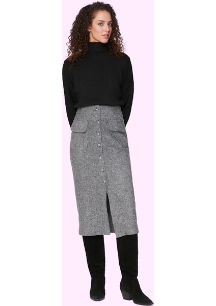 Kadın Kalem Etek Kış Mevsimi Için Dokuma Kaşe Kumaş Kemer Detaylı Yaz Aylarının Vazgeçilmezi