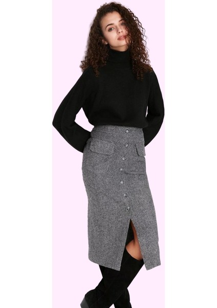 Kadın Kalem Etek Kış Mevsimi Için Dokuma Kaşe Kumaş Kemer Detaylı Yaz Aylarının Vazgeçilmezi fiyatları