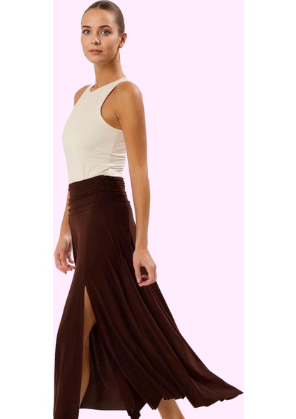 Kadın A Line Maxi Etek Yüksek Bel Yırtmaç Detaylı Örme Kumaş Yazlık Rahat Günlük Kombinler fiyatları