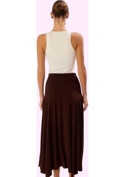 Kadın A Line Maxi Etek Yüksek Bel Yırtmaç Detaylı Örme Kumaş Yazlık Rahat Günlük Kombinler modelleri