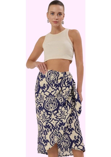 Kadın Lilyum Dokuma Viskoz Midi Etek Sarong Kesim Etnik Desenli Yaz Aylarının Vazgeçilmezi