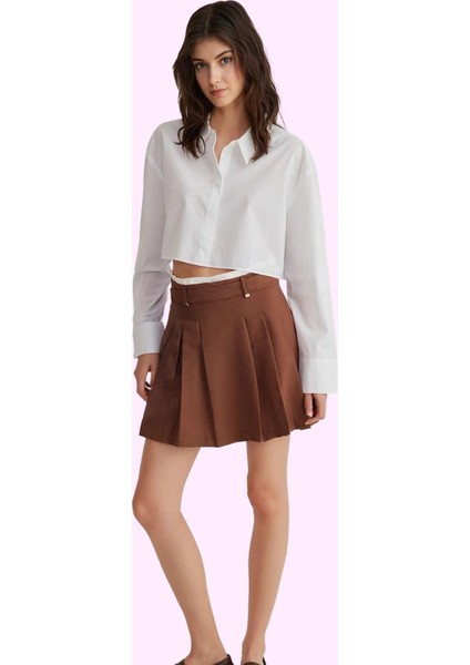 Kadın Düz Desen Mini Etek Kemerli Casual A Line Gabardin Günlük Kullanım Dayanıklı Malzeme