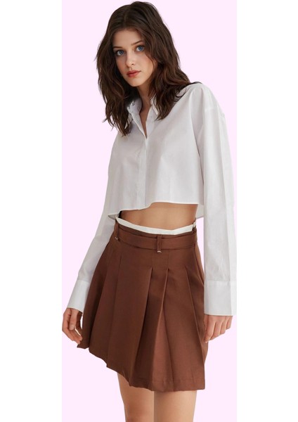 Kadın Düz Desen Mini Etek Kemerli Casual A Line Gabardin Günlük Kullanım Dayanıklı Malzeme fiyatları