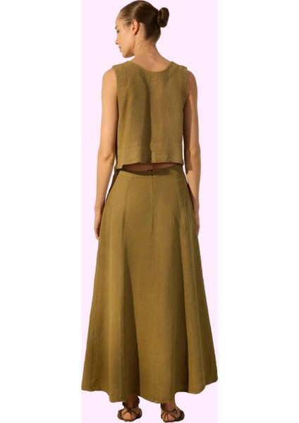 Kadın Keten Midi Etek Dokuma Kumaş Günlük Casual Tarz Hafta Sonu Yaz Aylarının Vazgeçilmezi fiyatları