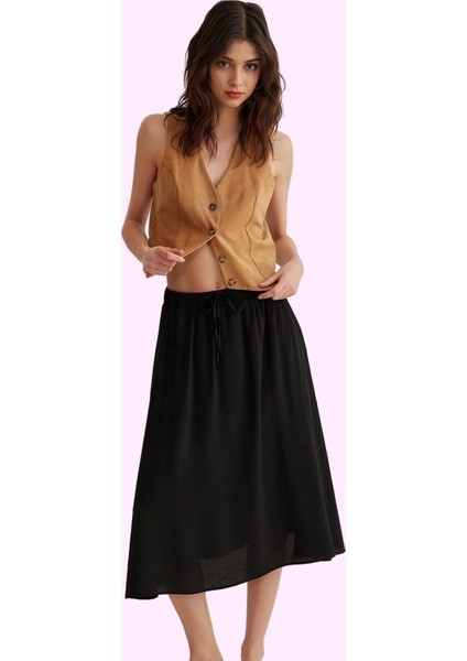 Kadın Yazlık Günlük Midi Kloş Etek Viskoz Polyester Crinkle Dokuma Yaz Aylarının Vazgeçilmezi