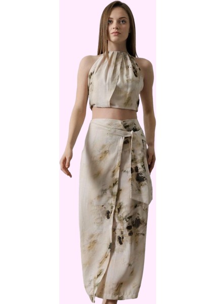 Kadın Yüksek Bel Sarong Siluet Midi Dokuma Etek Batik Desenli Pamuk Yaz Aylarının Vazgeçilmezi