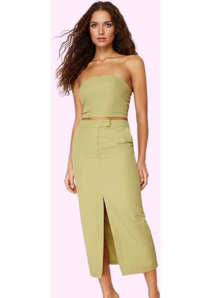 Kadın Pamuk Polyester Midi Etek Kemerli Yüksek Bel Kalem Günlük Yaz Aylarının Vazgeçilmezi