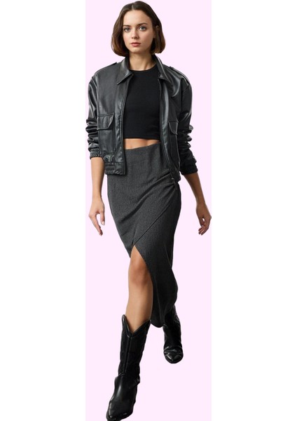 Kadın Örme Kumaştan Midi Boy Kruvaze Etek Günlük Casual Kombinler Için Yaz Aylarının Vazgeçilmezi fiyatları