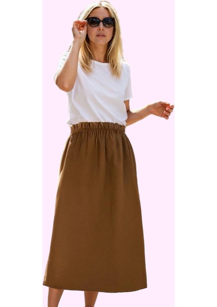 Kadın Dokuma Midi Etek Casual Günlük Stil Melfi Kaliteli Malzeme Yaz Aylarının Vazgeçilmezi