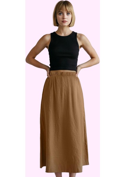 Kadın Dokuma Midi Etek Casual Günlük Stil Melfi Kaliteli Malzeme Yaz Aylarının Vazgeçilmezi fiyatları