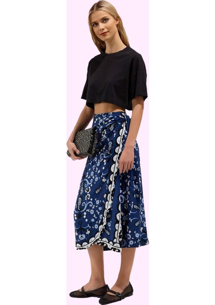 Kadın Kruvaze Kapamalı Midi Etek Viskoz Yazlık Casual Tarz Günlük Kullanım Kaliteli Malzeme