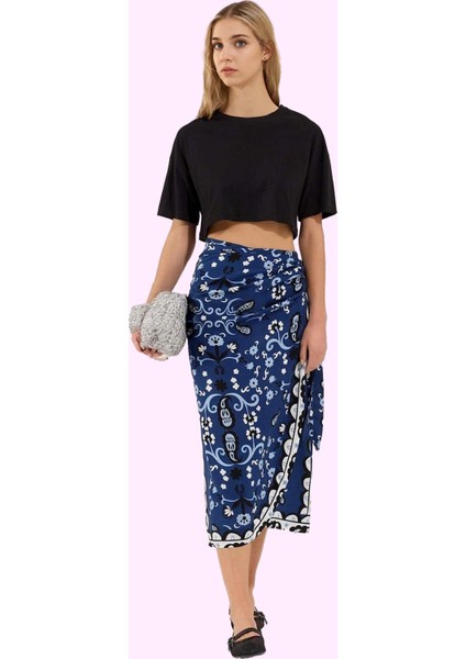 Kadın Kruvaze Kapamalı Midi Etek Viskoz Yazlık Casual Tarz Günlük Kullanım Kaliteli Malzeme fiyatları