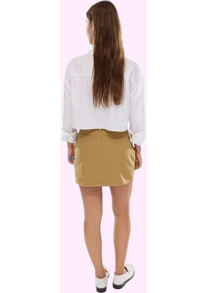 Kadın Pamuklu Denim Mini Etek; Yüksek Bel A Line Kargo Cep Detaylı Günlük Kullanım Hafta Sonu modelleri