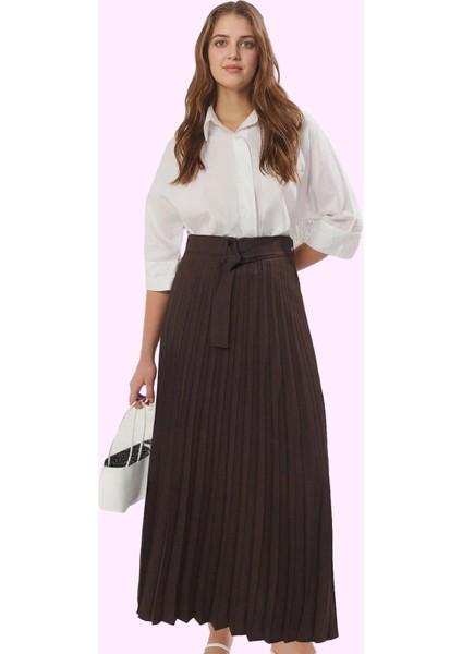 Kadın Kemer Detaylı Maxi Etek Yün Viskon Günlük Kullanım Hafta Sonu Yaz Aylarının Vazgeçilmezi