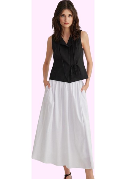 Kadın Günlük Casual Dokuma Maxi Etek Yüksek Bel Kloş Kesim Terrycotton Yaz Aylarının Vazgeçilmezi