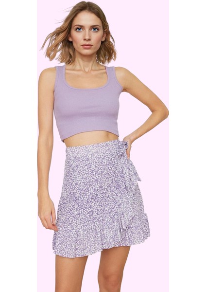 Kadın Yüksek Bel Mini Etek Bağlama Detaylı Çiçekli Desenli Rahat Yazlık Yaz Aylarının Vazgeçilmezi