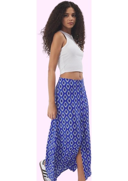 Kadın Shally Dokuma Çiçekli Yırtmaçlı A Line Viskoz Midi Etek Günlük Kullanım Modern Tasarım